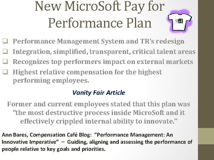 New Micro. Soft Pay for Performance Plan q q Performance Management System and TR’s