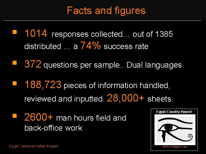 Facts and figures § 1014 responses collected… out of 1385 distributed … a 74% Facts and figures § 1014 responses collected… out of 1385 distributed … a 74%