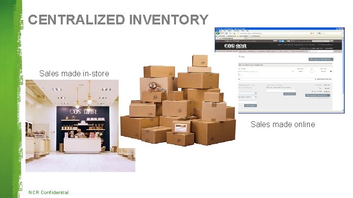 CENTRALIZED INVENTORY Sales made in-store Sales made online NCR Confidential 