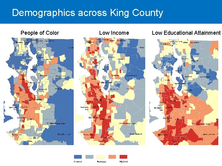 Demographics across King County People of Color Low Income Low Educational Attainment 