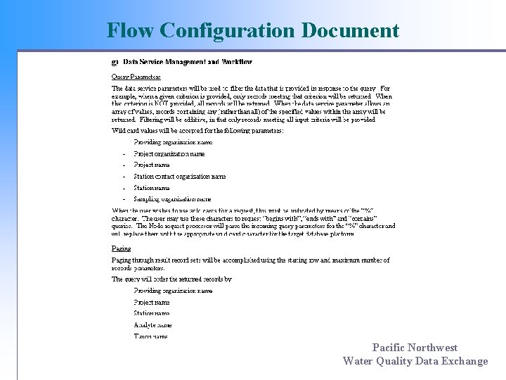 Flow Configuration Document Pacific Northwest Water Quality Data Exchange 