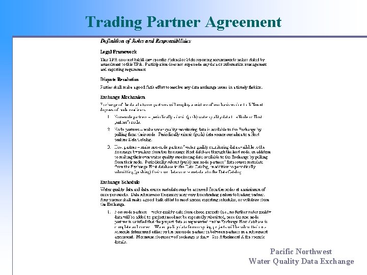 Trading Partner Agreement Pacific Northwest Water Quality Data Exchange 