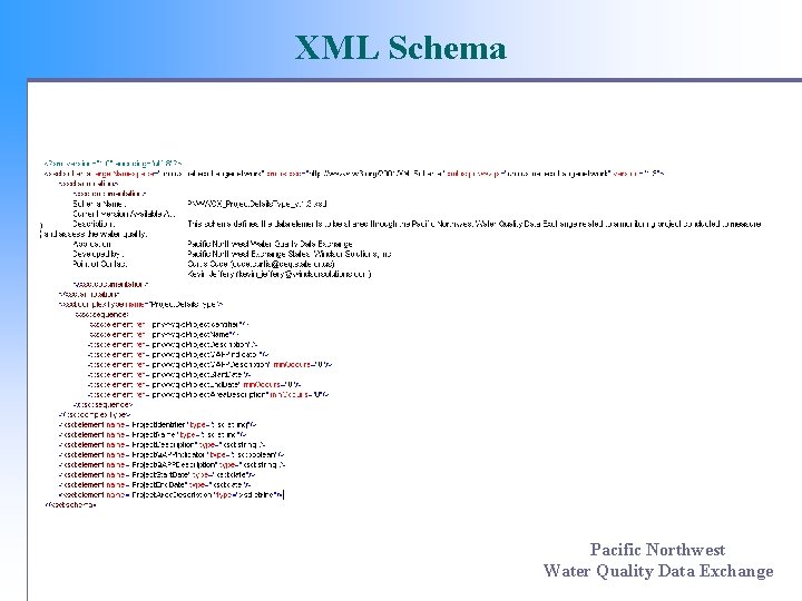 XML Schema Pacific Northwest Water Quality Data Exchange 