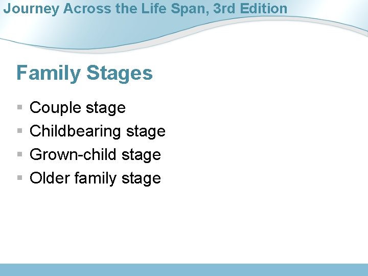 Journey Across the Life Span, 3 rd Edition Family Stages § § Couple stage