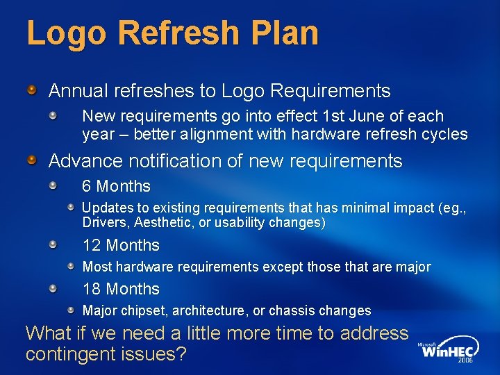 Logo Refresh Plan Annual refreshes to Logo Requirements New requirements go into effect 1