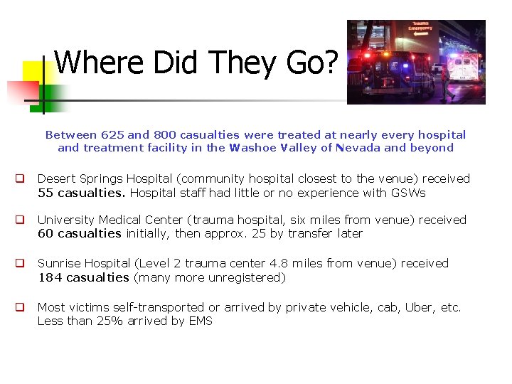 Where Did They Go? Between 625 and 800 casualties were treated at nearly every