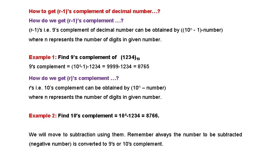 How to get (r-1)’s complement of decimal number…? How do we get (r-1)’s complement