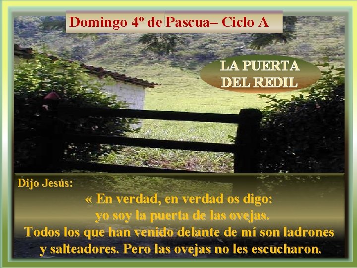 Domingo 4º de Pascua– Ciclo A LA PUERTA DEL REDIL Dijo Jesús: « En