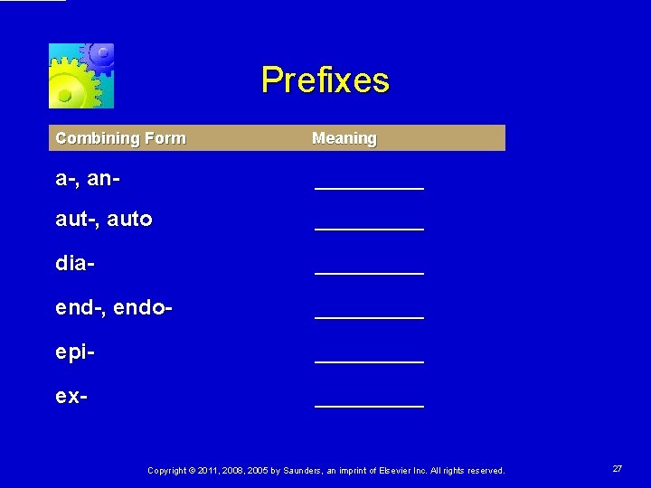 Prefixes Combining Form Meaning a-, an- _____ aut-, auto _____ dia- _____ end-, endo- Prefixes Combining Form Meaning a-, an- _____ aut-, auto _____ dia- _____ end-, endo-