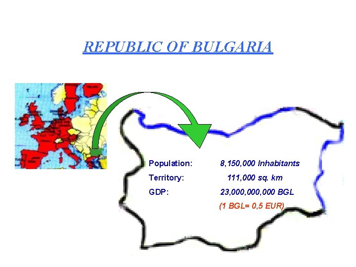 REPUBLIC OF BULGARIA Population: Territory: GDP: 8, 150, 000 Inhabitants 111, 000 sq. km