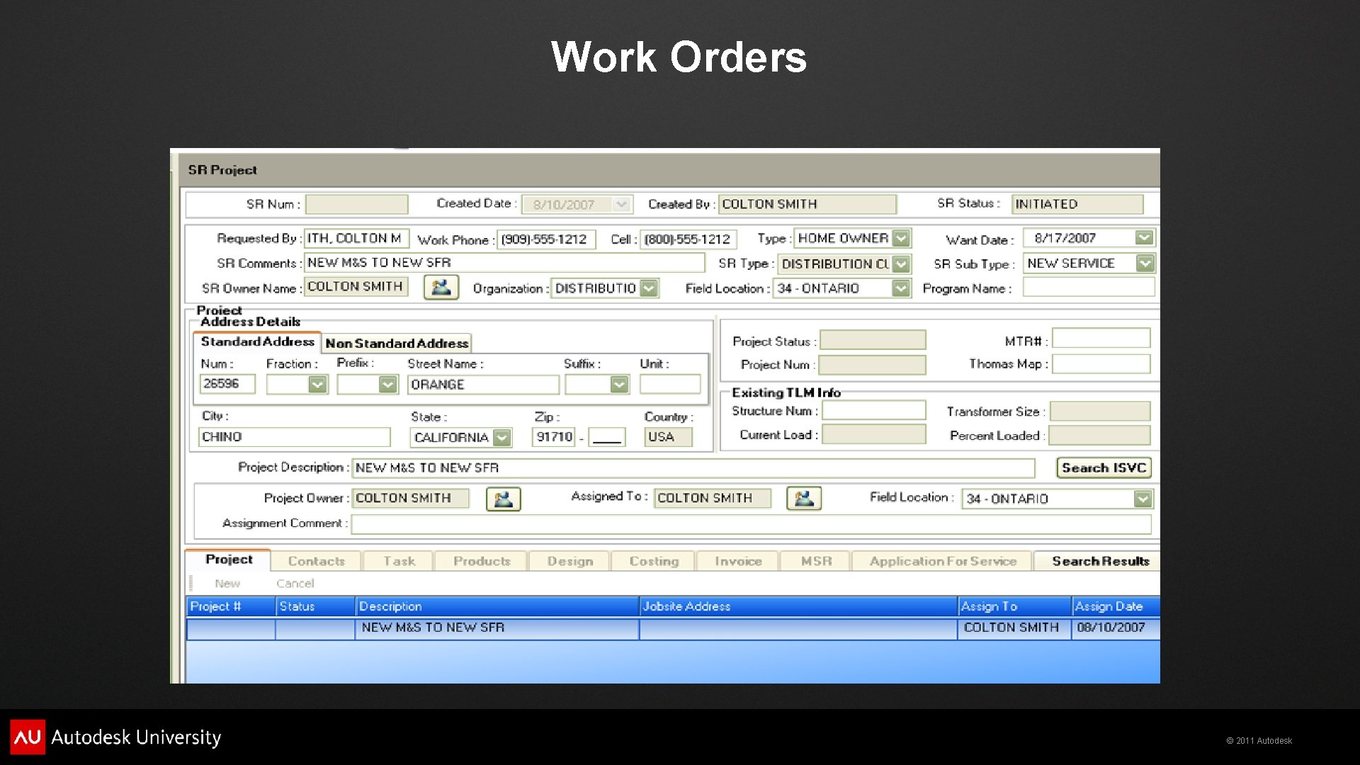 Work Orders © 2011 Autodesk 