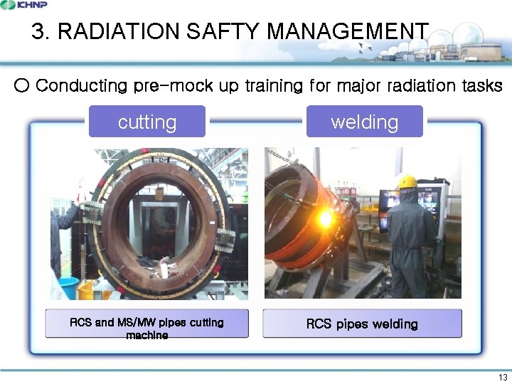3. RADIATION SAFTY MANAGEMENT ○ Conducting pre-mock up training for major radiation tasks cutting