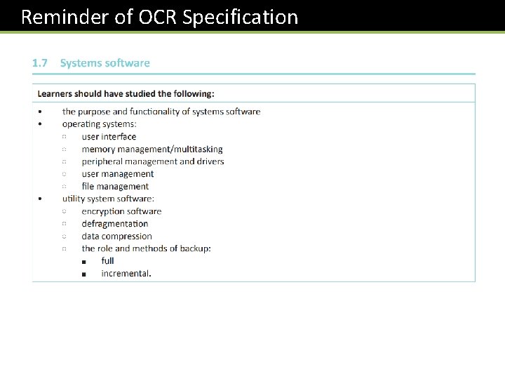  Reminder of OCR Specification 