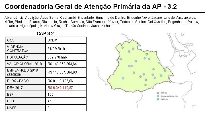 Coordenadoria Geral de Atenção Primária da AP - 3. 2 Abrangência: Abolição, Água Santa,