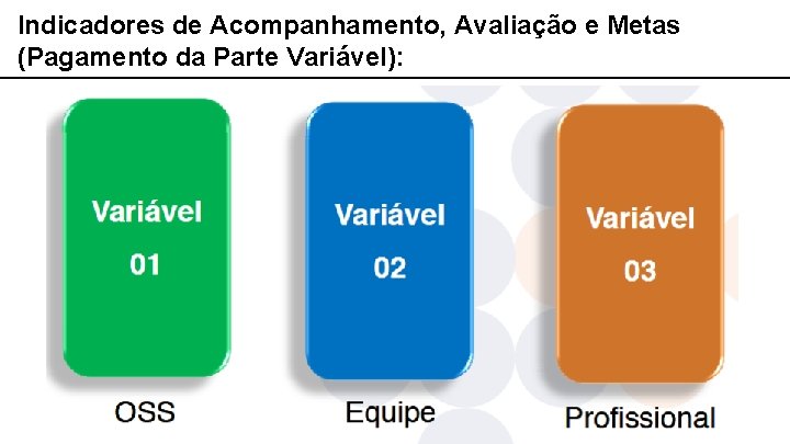Indicadores de Acompanhamento, Avaliação e Metas (Pagamento da Parte Variável): Indicadores de Acompanhamento, Avaliação e Metas (Pagamento da Parte Variável):