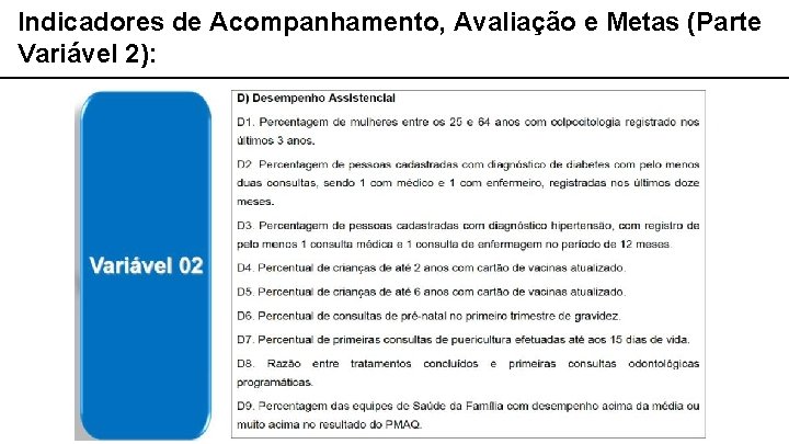 Indicadores de Acompanhamento, Avaliação e Metas (Parte Variável 2): 