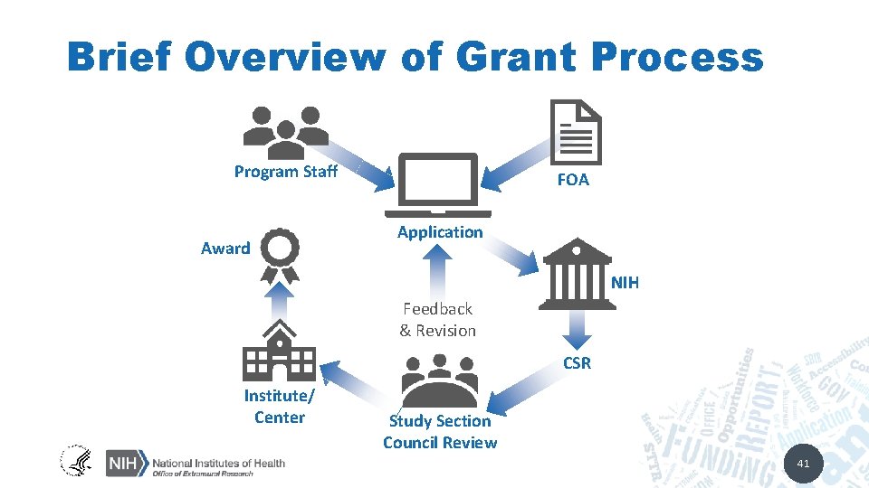 Brief Overview of Grant Process Program Staff Award FOA Application NIH Feedback & Revision