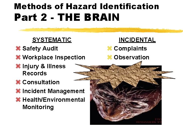 Methods of Hazard Identification Part 2 - THE BRAIN SYSTEMATIC z Safety Audit z
