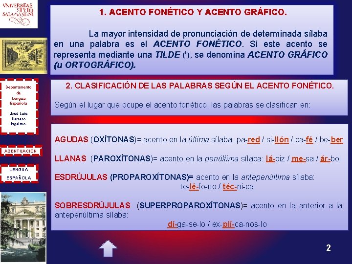 1. ACENTO FONÉTICO Y ACENTO GRÁFICO. La mayor intensidad de pronunciación de determinada sílaba