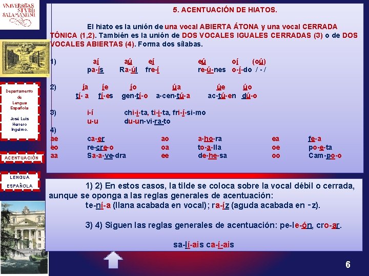  5. ACENTUACIÓN DE HIATOS. El hiato es la unión de una vocal ABIERTA