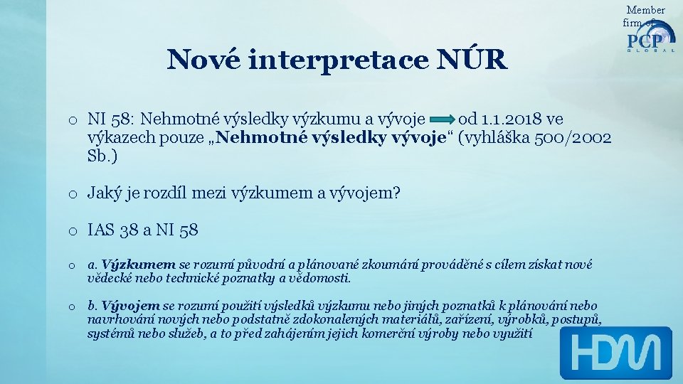 Member firm of Nové interpretace NÚR o NI 58: Nehmotné výsledky výzkumu a vývoje