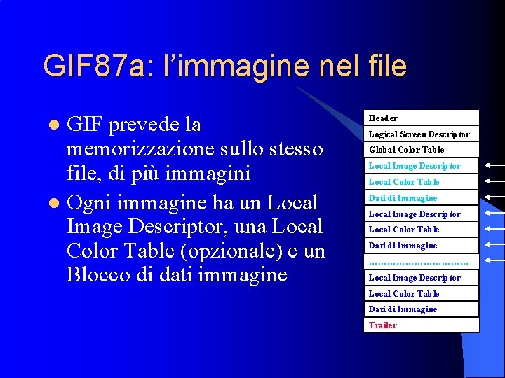 GIF 87 a: l’immagine nel file GIF prevede la memorizzazione sullo stesso file, di
