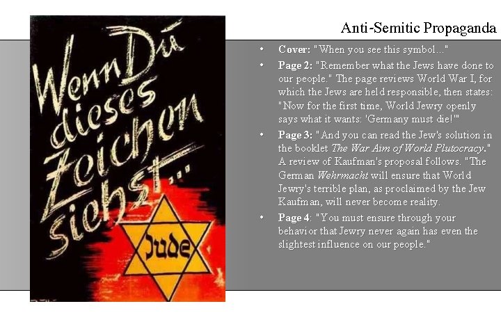 Anti-Semitic Propaganda • • Cover: "When you see this symbol. . . " Page