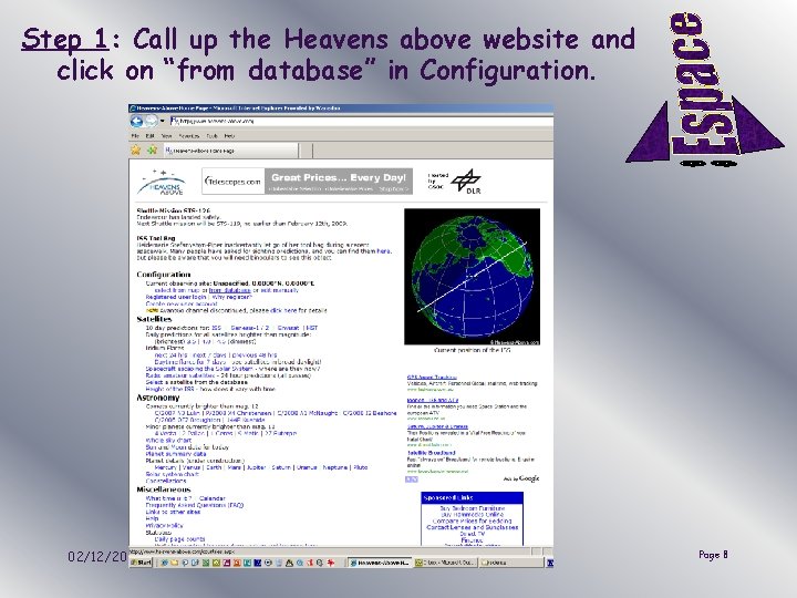 Step 1: Call up the Heavens above website and click on “from database” in
