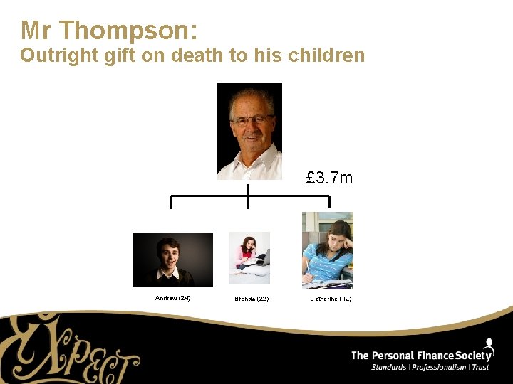 Mr Thompson: Outright gift on death to his children £ 3. 7 m Andrew