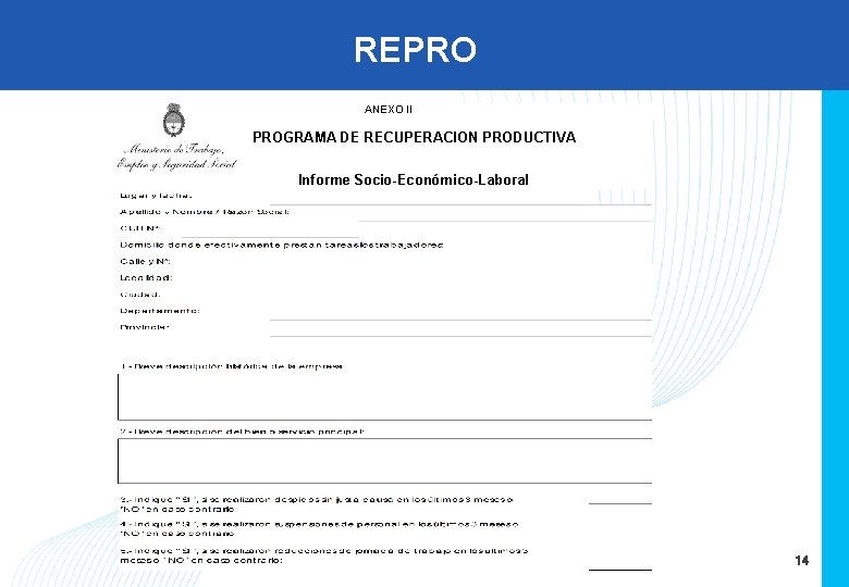 REPRO ANEXO II PROGRAMA DE RECUPERACION PRODUCTIVA Informe Socio-Económico-Laboral 14 