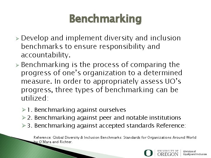 Benchmarking Develop and implement diversity and inclusion benchmarks to ensure responsibility and accountability. Ø