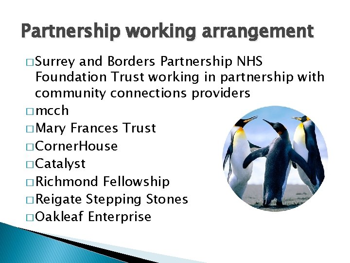 Partnership working arrangement � Surrey and Borders Partnership NHS Foundation Trust working in partnership