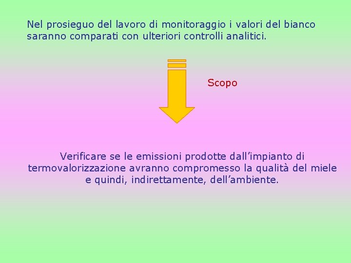 Nel prosieguo del lavoro di monitoraggio i valori del bianco saranno comparati con ulteriori