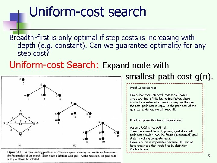 Uniform-cost search Breadth-first is only optimal if step costs is increasing with depth (e.