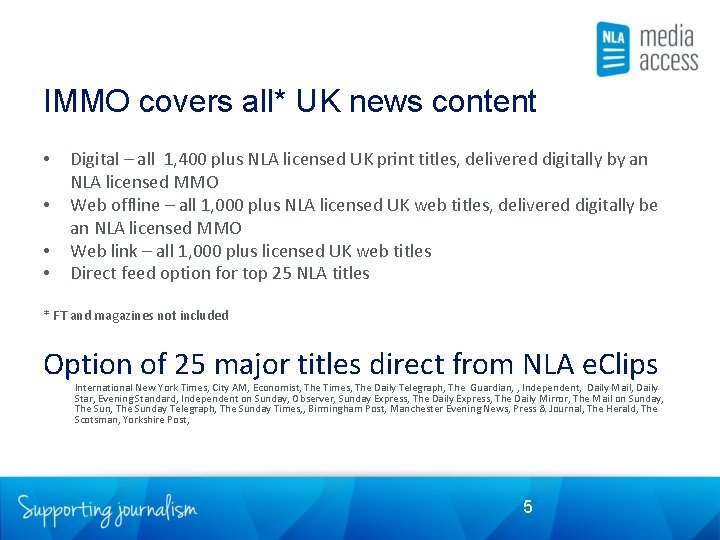 IMMO covers all* UK news content • • Digital – all 1, 400 plus