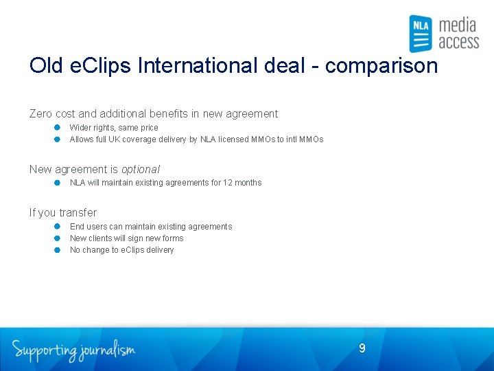 Old e. Clips International deal - comparison Zero cost and additional benefits in new