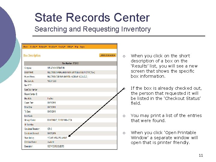 State Records Center Searching and Requesting Inventory ¡ When you click on the short