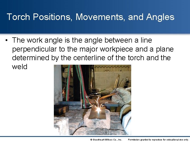 Torch Positions, Movements, and Angles • The work angle is the angle between a