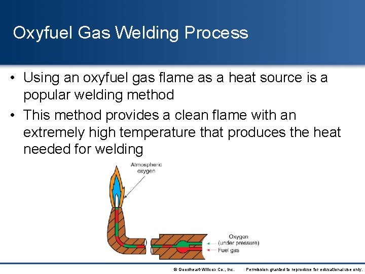 Oxyfuel Gas Welding Process • Using an oxyfuel gas flame as a heat source