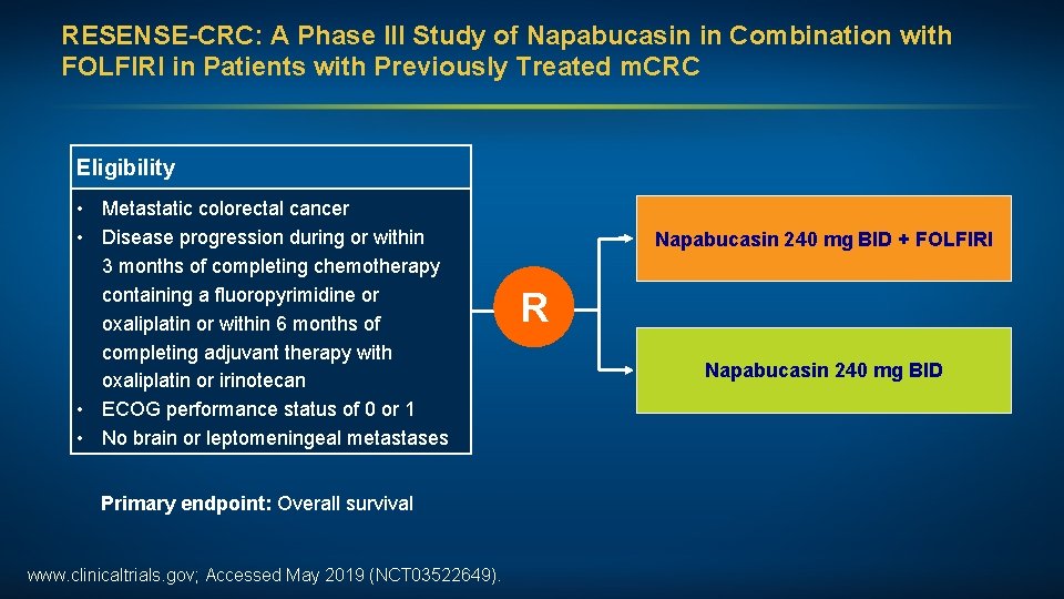 RESENSE-CRC: A Phase III Study of Napabucasin in Combination with FOLFIRI in Patients with