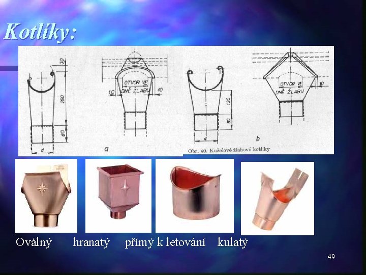 Kotlíky: Oválný hranatý přímý k letování kulatý 49 