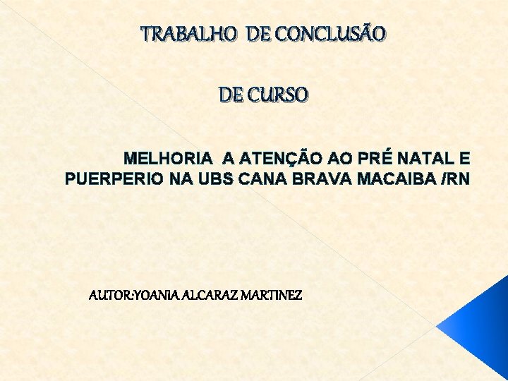 TRABALHO DE CONCLUSÃO DE CURSO MELHORIA A ATENÇÃO AO PRÉ NATAL E PUERPERIO NA