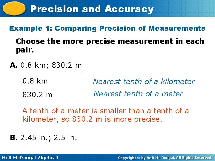 Precisionand and Accuracy Warm Up Lesson Presentation Lesson