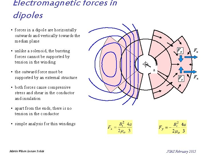 Electromagnetic forces in dipoles • forces in a dipole are horizontally outwards and vertically