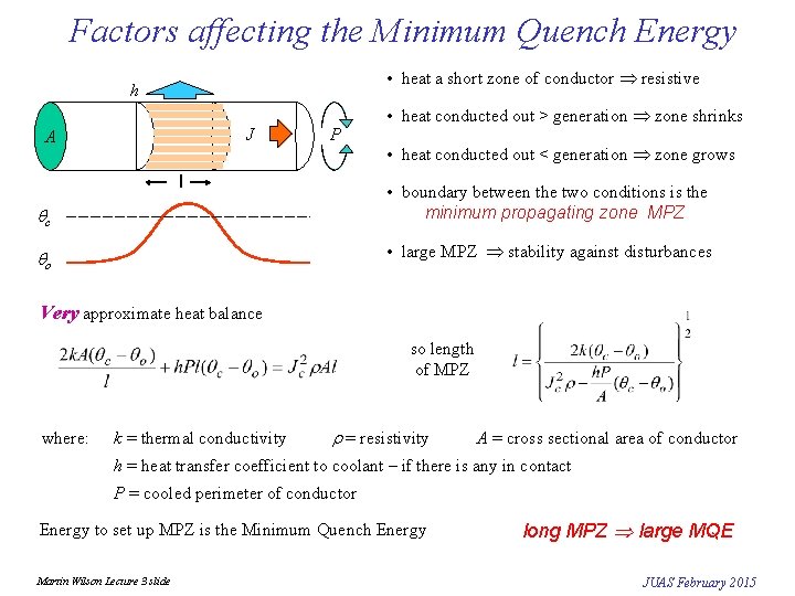 Factors affecting the Minimum Quench Energy • heat a short zone of conductor resistive