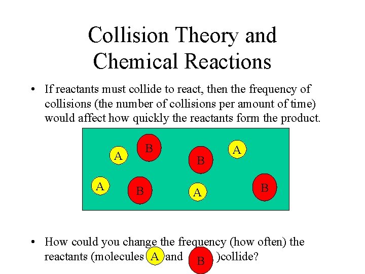 Collision Theory and Chemical Reactions • If reactants must collide to react, then the Collision Theory and Chemical Reactions • If reactants must collide to react, then the
