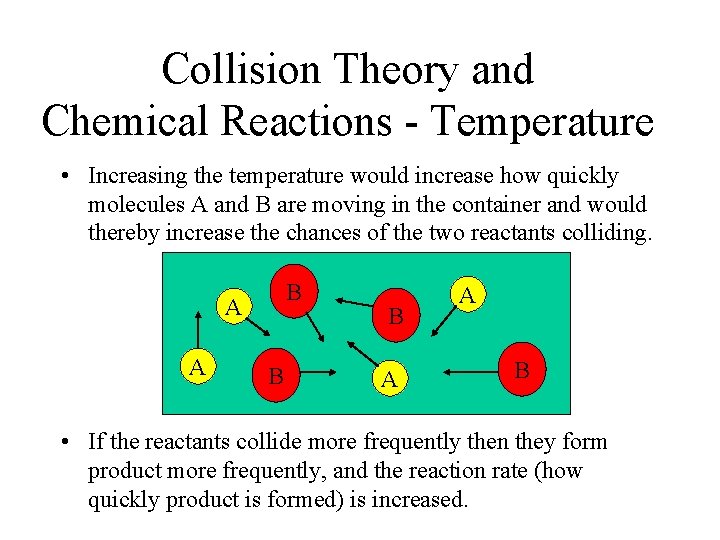 Collision Theory and Chemical Reactions - Temperature • Increasing the temperature would increase how Collision Theory and Chemical Reactions - Temperature • Increasing the temperature would increase how
