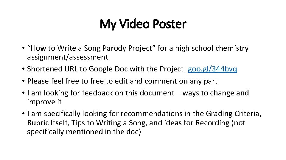 My Video Poster • “How to Write a Song Parody Project” for a high