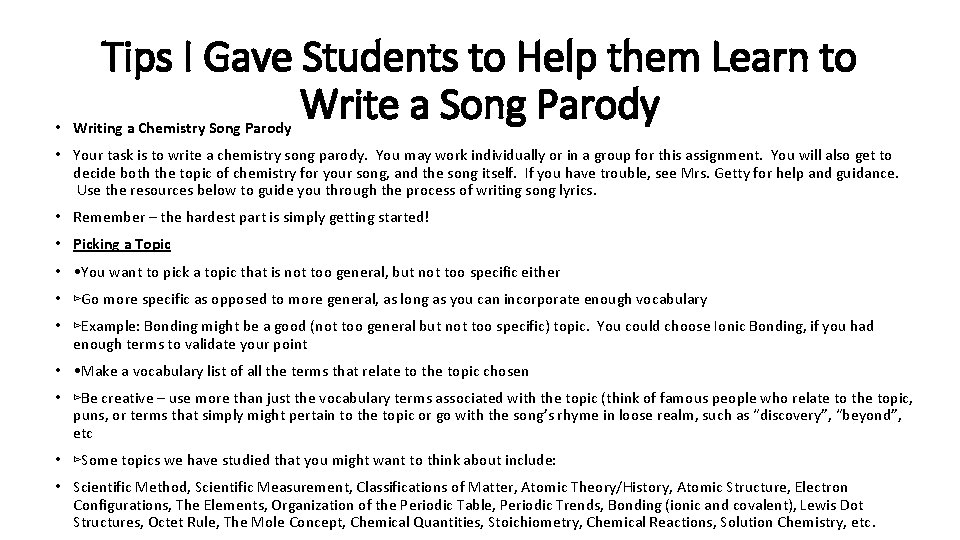 Tips I Gave Students to Help them Learn to Write a Song Parody •