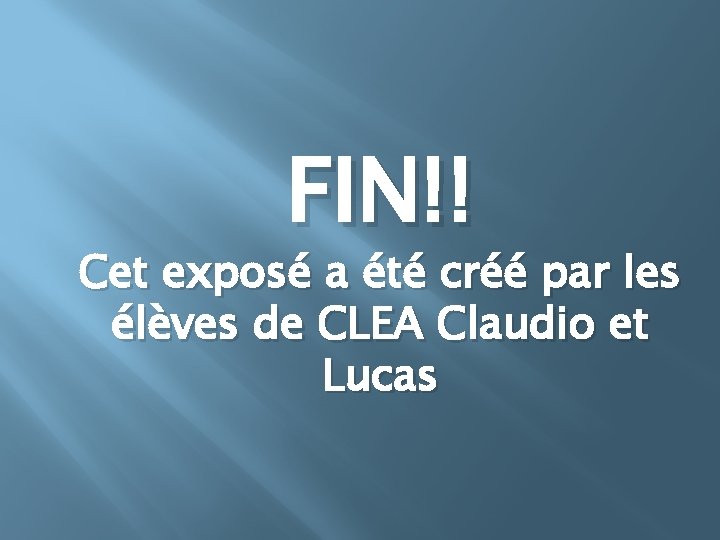 FIN!! Cet exposé a été créé par les élèves de CLEA Claudio et Lucas